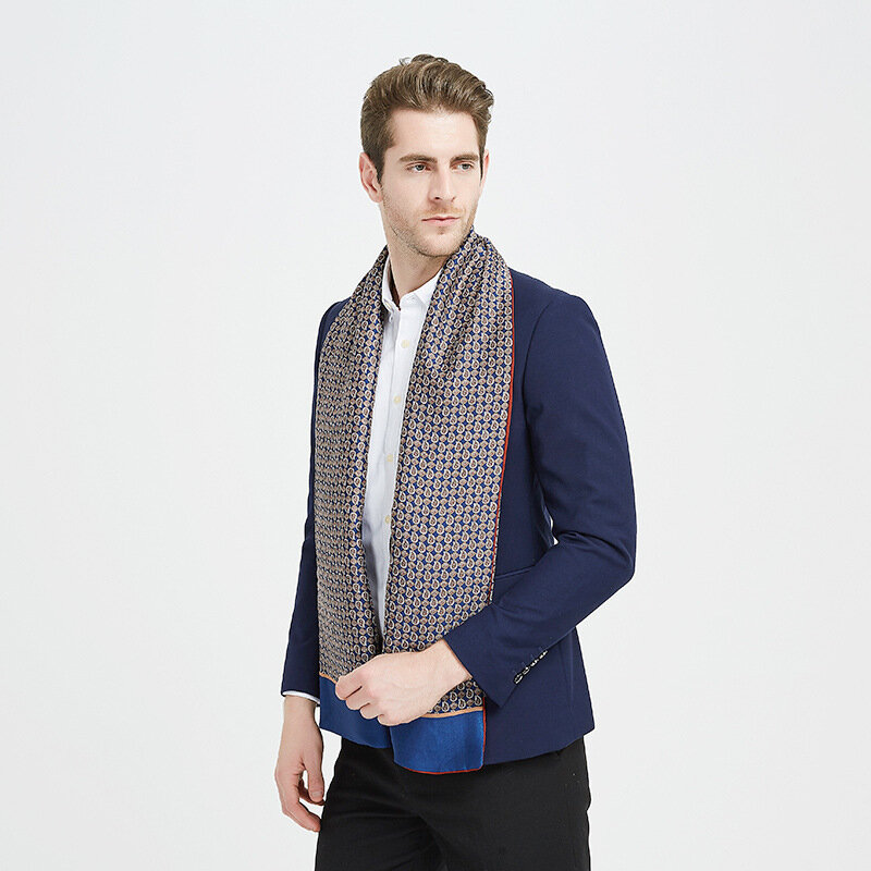 Брендовый дизайнерский шелковый шарф деловой мужской шарф шаль Ретро двухсторонний зимний шарф высококачественный шарф мужской шарф