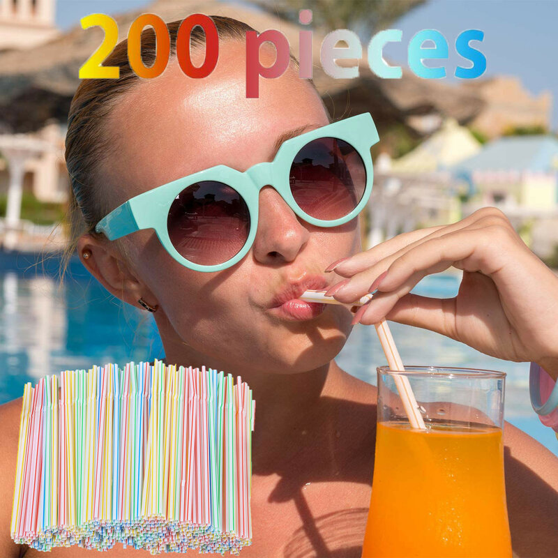 Bộ 200 Ống Hút Nhựa Bình Tập Uống Có Ống Hút 8 Inch Dài Sọc Nhiều Màu Bedable Трубочки Для Напитков