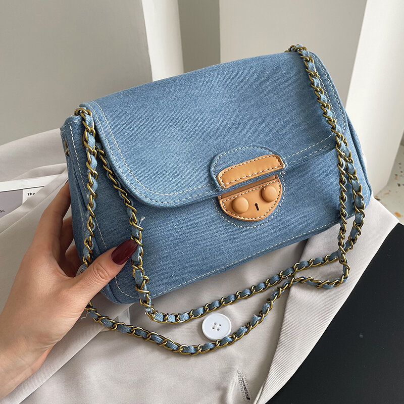 Роскошная дизайнерская маленькая сумочка 2021, высококачественные джинсовые сумки через плечо для женщин, модные сумки на плечо с цепочкой, б...