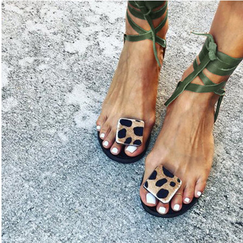 NAN JIU MOUNTAIN 2020 Women Summer Flat Sandals Sexy Leopard Print Handmade Open Toe Sandals Flip-Flops Plus Size 35-43
