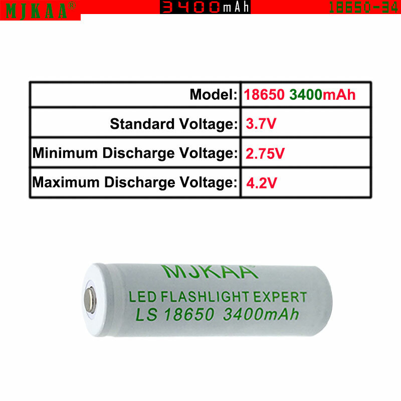 8 pces 100% original novo 18650 3.7v 3400mah bateria recarregável de lítio branco para lanterna elétrica