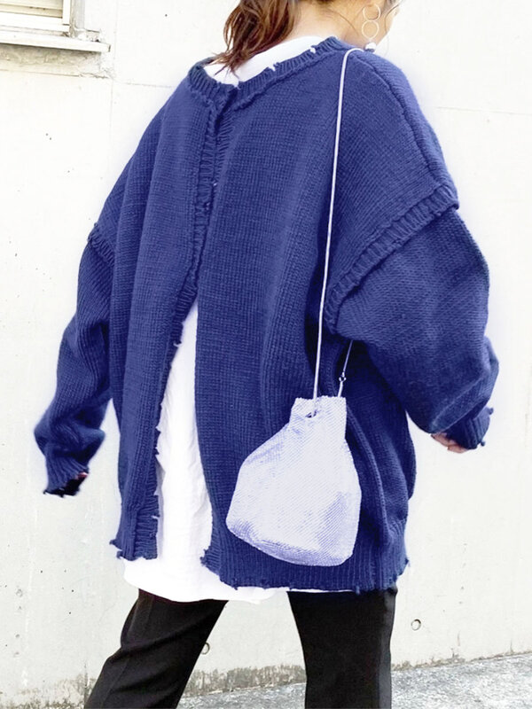 Cardigan tricoté avec bord brut pour femmes, pull ample Simple et à la mode, nouveau Style japonais, automne, 2021