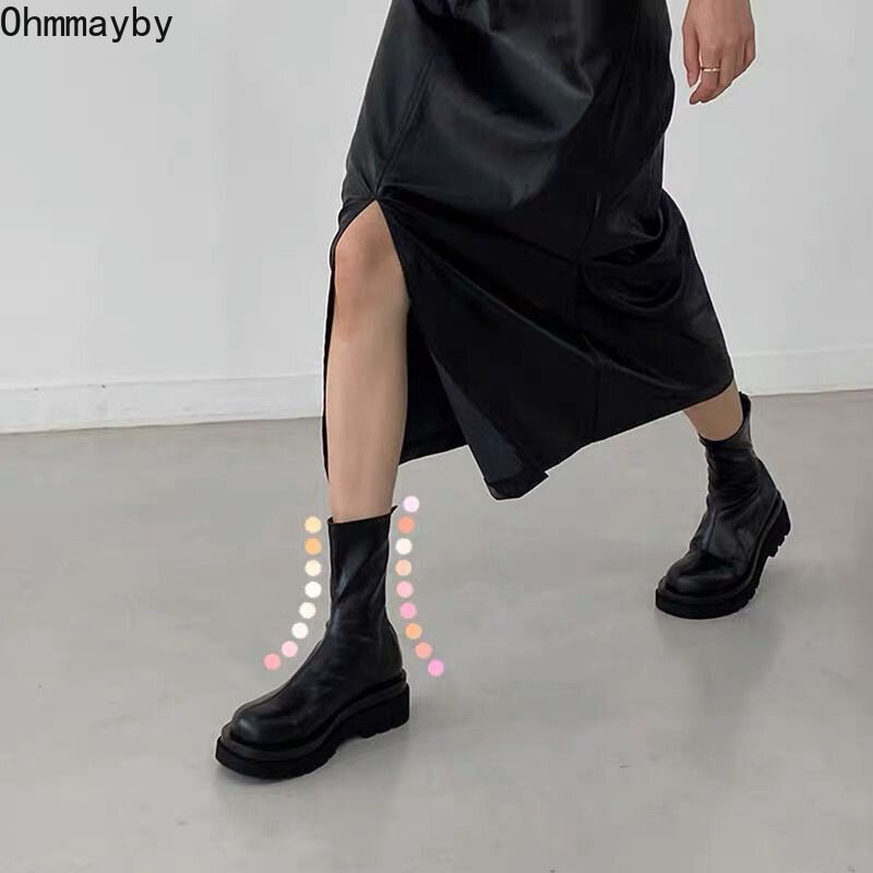 2021ผู้หญิงข้อเท้ารองเท้าแฟชั่นแพลตฟอร์มหนาส้นฤดูหนาวรองเท้าผู้หญิงสีดำ Casua ลื่นสุภาพสตรีสั...