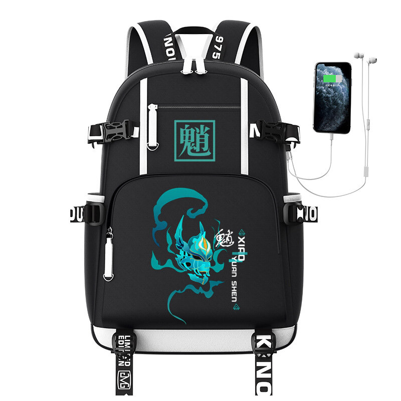 Genshin – sac à dos multifonction étanche pour étudiants, sac à dos de voyage décontracté, grande capacité pour ordinateur portable, USB