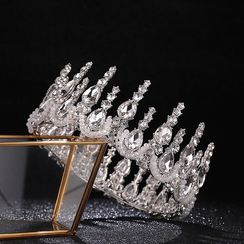 Silber Farbe Strass Stirnbänder Kristall Tiaras und Kronen Braut Hochzeit Haar Zubehör Prinzessin Pageant Runde diadema
