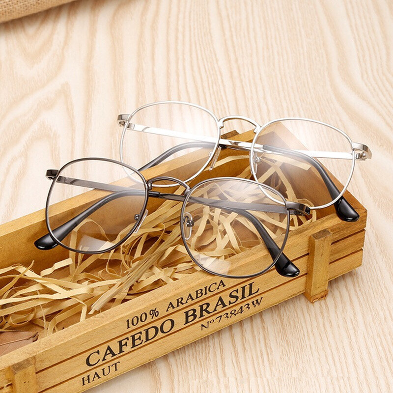Montura de gafas de Metal reemplazable para hombre y mujer, marco de anteojos Retro redondo, con luz azul, espejo plano, adornos