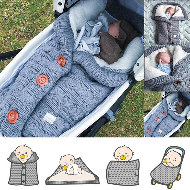 Anyuannewborn bebê inverno quente saco de dormir botão infantil malha swaddle envoltório swaddling carrinho envoltório da criança