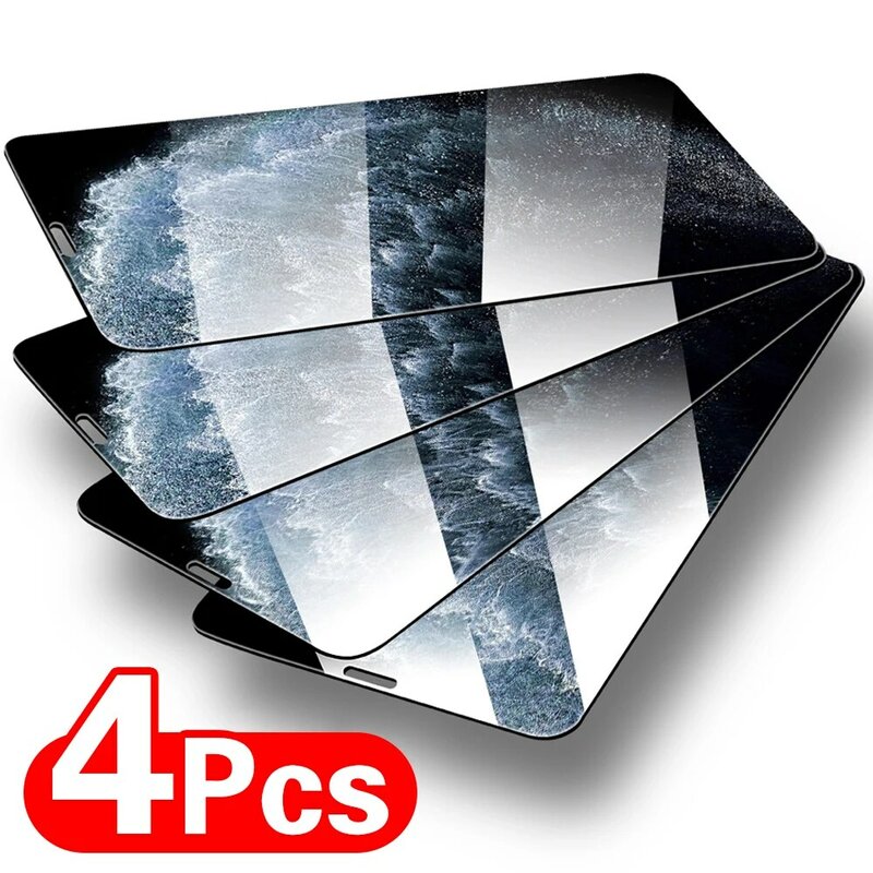 1-4 pces capa completa protetor de vidro temperado para iphone 12 pro max 6s 7 8 plus iphone 13pro 11 x xr xs max mini protetor de tela
