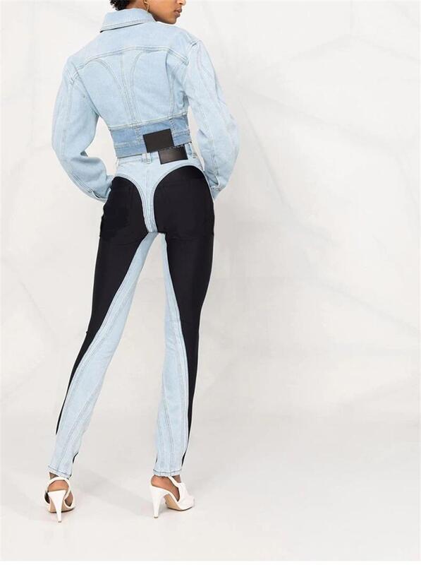 Celana Jeans Elastis Baru Musim Semi 2023 Celana Panjang Jalan Berwarna Terang Dicuci Jahitan Warna Kontras Kepribadian
