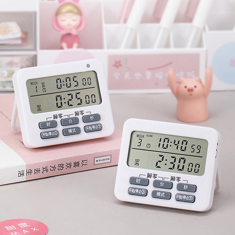 2Pcs Mini Display Digital Kitchen Timer Large LED Screen Alarm Clock for Cooking Sleeping Timer Clock Digital Office Accessories