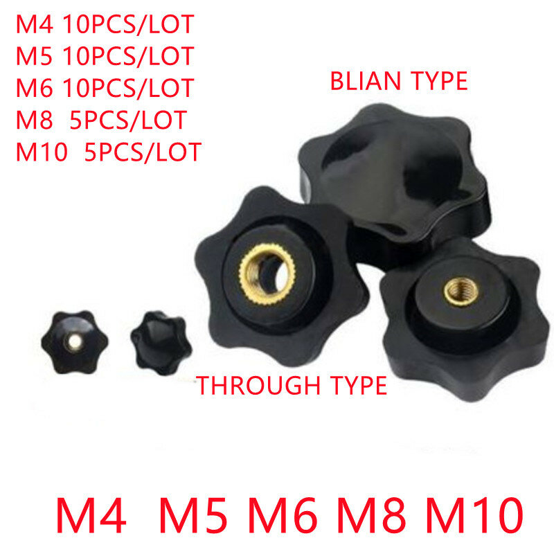 2-10 Buah M4 M5 M6 M8 M10 M12 Plum Bakelite Hand Tighten Nuts Handle Thread Star Black Thumb Nuts Clamp Knob Manual Nuts