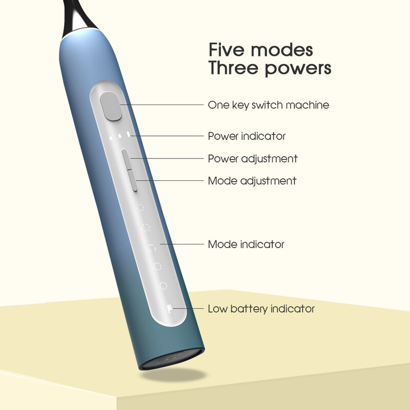 Boi-Juego de cepillos de dientes eléctricos para adultos, con 7 cabezales de repuesto, 5 modos de poder blanqueador, recargable