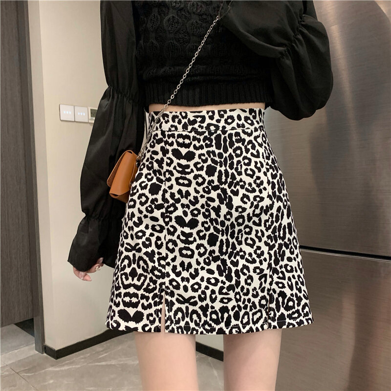 Fald Minifalda de cintura alta con estampado de leopardo para mujer 