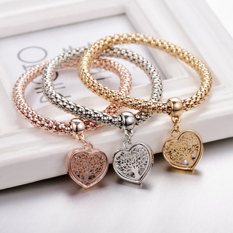 "Árvore da vida" coração edição charme pulseiras para mulher cor do ouro étnico amor cristal pulseiras & pulseiras amado
