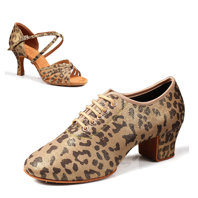 SWDZM-zapatos de baile de salón con estampado de leopardo para mujer, calzado de tacón medio para baile latino, Jazz, Tango, práctica de baile