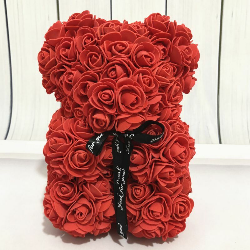 USA Fastshipping prezent na walentynki 25cm róża niedźwiedź sztuczny kwiat ślub dla miłośników urodziny prezent rocznica wesela