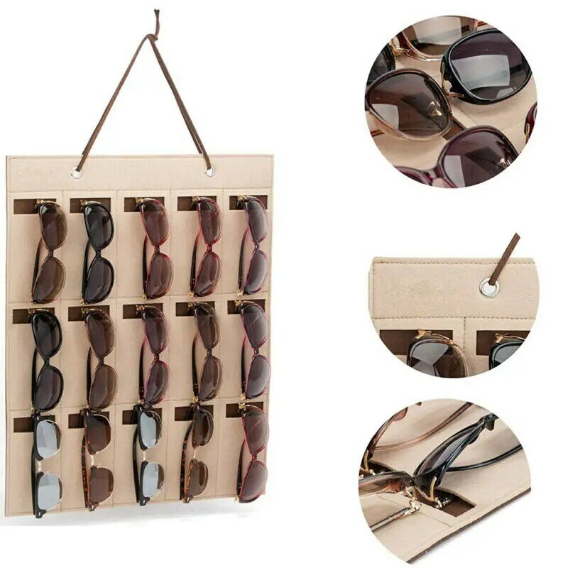 Gaveteiro organizador para óculos, porta-óculos de feltro com 15/25 espaços, para pendurar, armazenar óculos de sol, bolso para parede