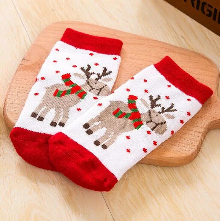 Chaussettes en coton pour bébés filles et garçons, 1 paire, en éponge, flocon de neige, Elk, père noël, ours de noël, cadeau #2