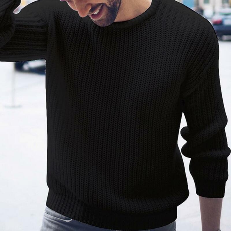 Mężczyźni jesienno-zimowa jednokolorowa odzież męska sweter O Neck sweter z dzianiny z długim rękawem sweter Top sweter męskie aksamitne swetry