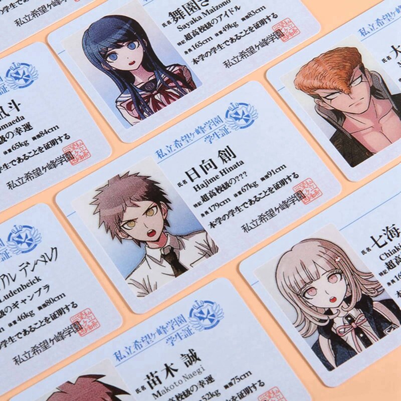 Anime danganronpa cartão de identificação do estudante nagito komaeda kirigiri kyouko hinata hajime naegi makoto nanami chiaki cartões cosplay adereços