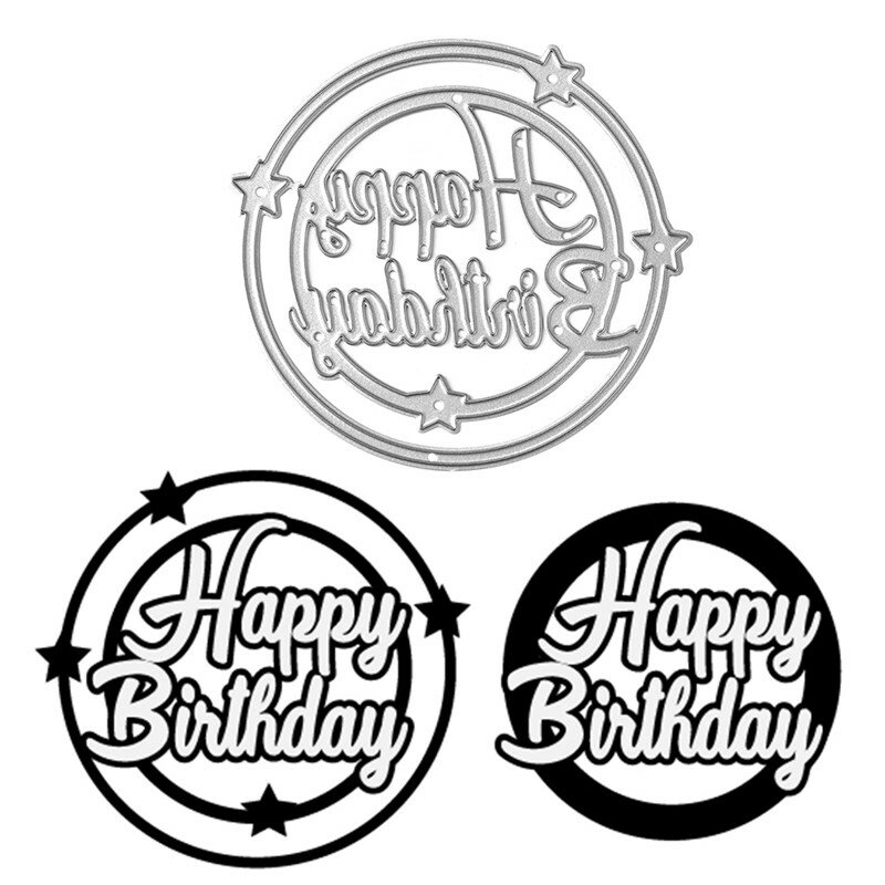 Inloveearts-troqueles de corte de Metal con letras de feliz cumpleaños, colección de recortes para la fabricación de tarjetas, DIY, troqueles circulares para manualidades