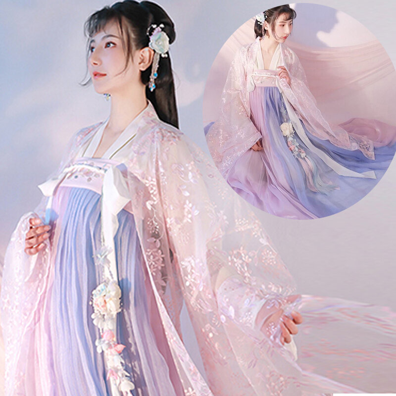 Chińska pełna spódniczka z wysokim stanem wiosenna letnia wróżka powietrza elegancka ulepszona starożytny codzienny kostium Cosplay Hanfu Dress Women