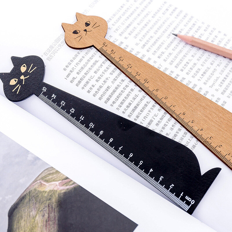 Regla de dibujo de gato creativa de Corea, regla de madera bonita, regla ambiental retro de papelería, suministros escolares, 10 piezas