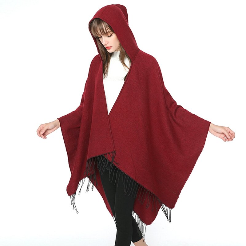 JNKET New Women's Solid Color Hooded Shawl Wrap Open Front Poncho Cape
