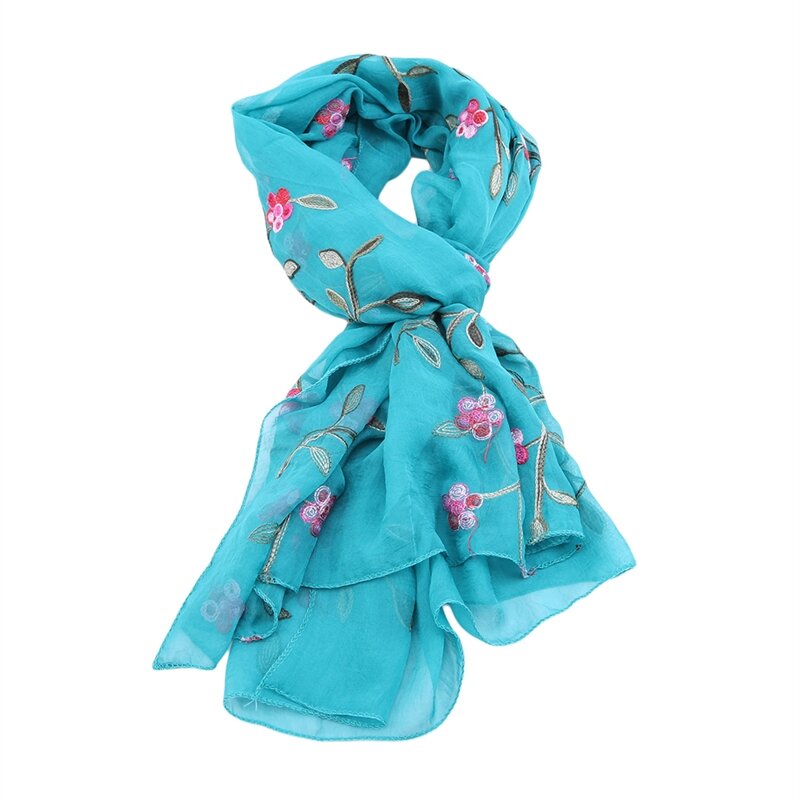 Женский шерстяной шарф с вышивкой, роскошный шёлковый шарф с цветочной вышивкой, Солнцезащитная шаль для осени и зимы