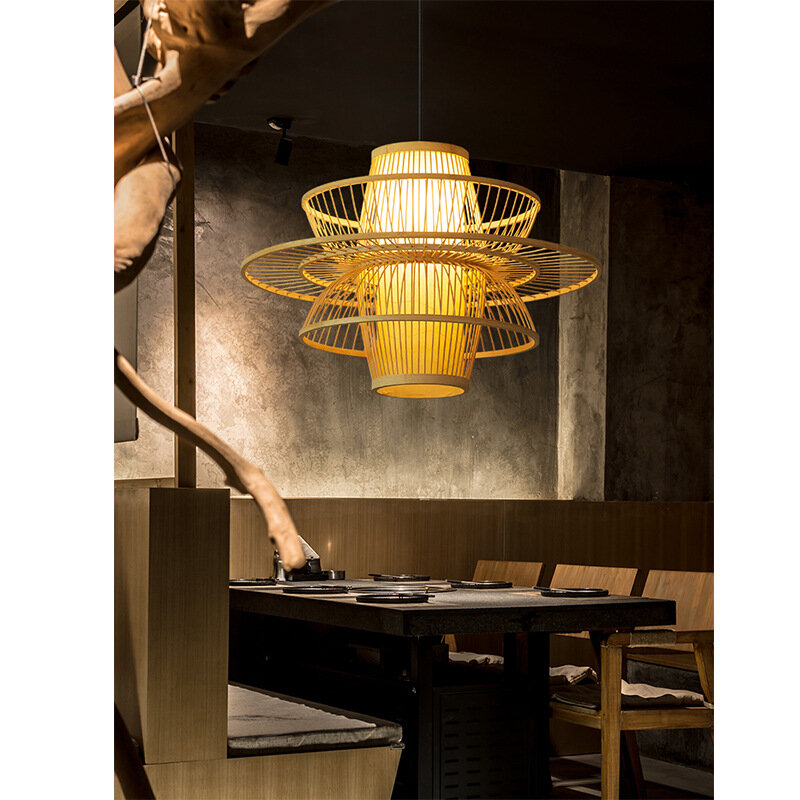 Художественная Потолочная люстра из бамбука ручной работы, домашняя, Садовая, ресторанная, для кабинета, лампа для спальни