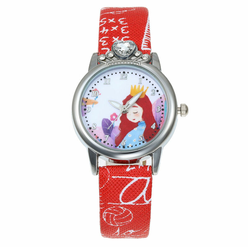 Meninas relógio princesa crianças relógios pulseira de couro bonito dos desenhos animados das crianças relógios de pulso rosa presentes para crianças menina educação relógio