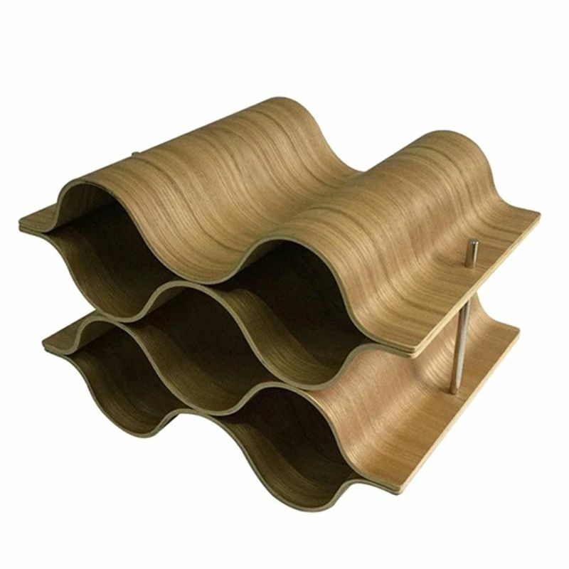 H7JB Wooden Wave Wine Rack Freestanding For Table, Bar Or Counter Modern Minimalist Design Sweet And Dry Wines For Small Home
