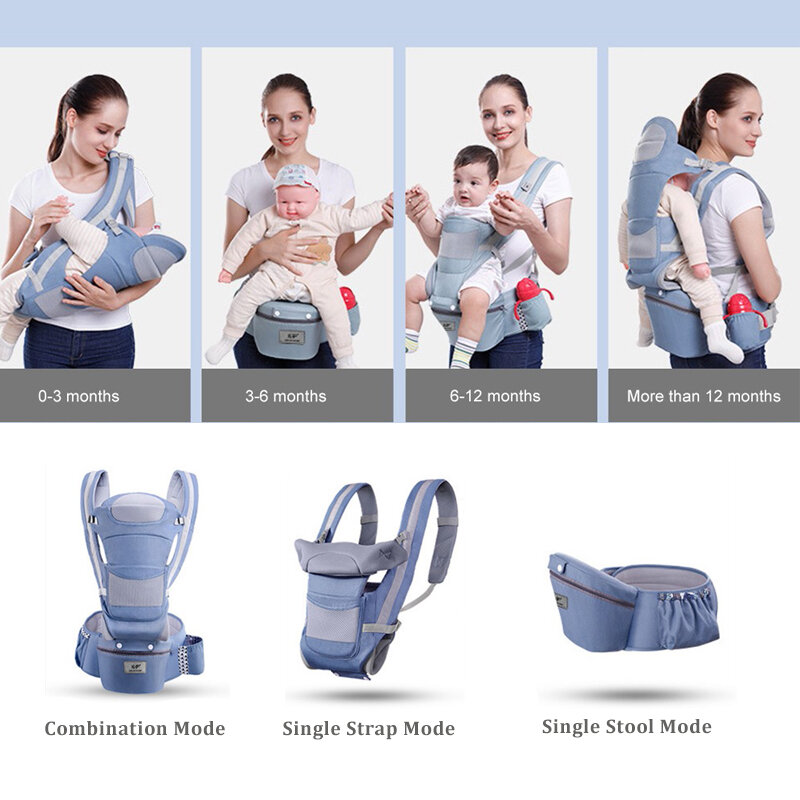 0-48M Ergonomic Baby Carrier Infant Baby Hipseat Carrier Front Facing Ergonomic Kangaroo Baby Wrap Sling for Baby Travel hipseat