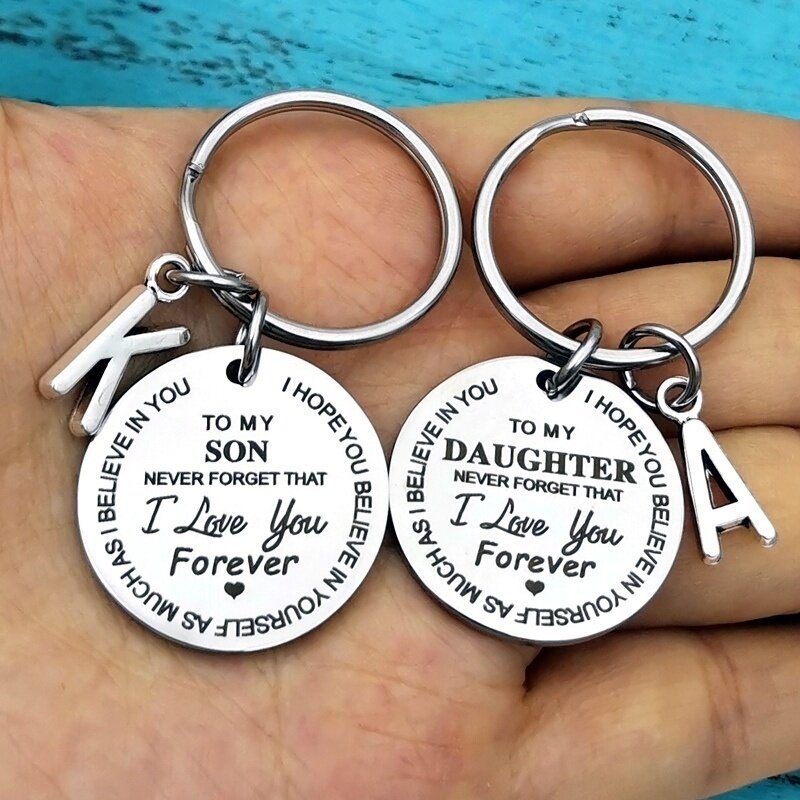 Children Key Chain To My Daughter Son Letters Keychain DIY Bag Car Keyring Accessories Family Kids Stainless Steel Jewelry Gifts