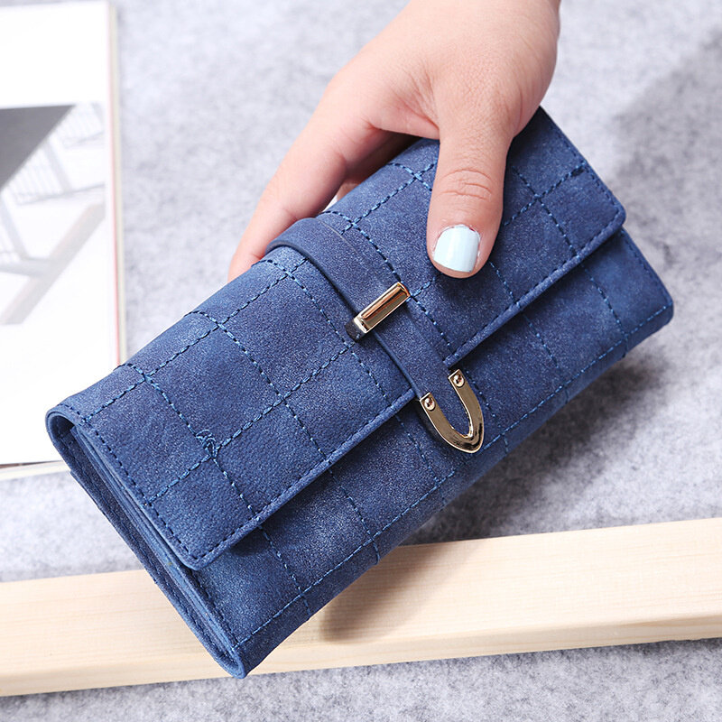 New Women's Long Wallet Japanese and Korean Version Simple Mobile Phone Bag Women's Bag Buckle Frosted Leather Multi Card