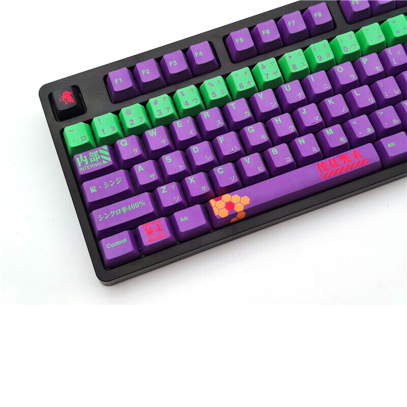 118 клавиш Аниме EVA Keycap фиолетовый PBT OEM Keycaps 6.25X Новинка для вишневой искусственной кожи английский язык без клавиатуры унисекс