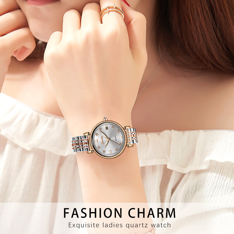 Sunkta, novo relógio de pulso feminino de ouro rosa, relógio de quartzo para mulheres, relógio de marca de luxo, relógio de pulso para meninas