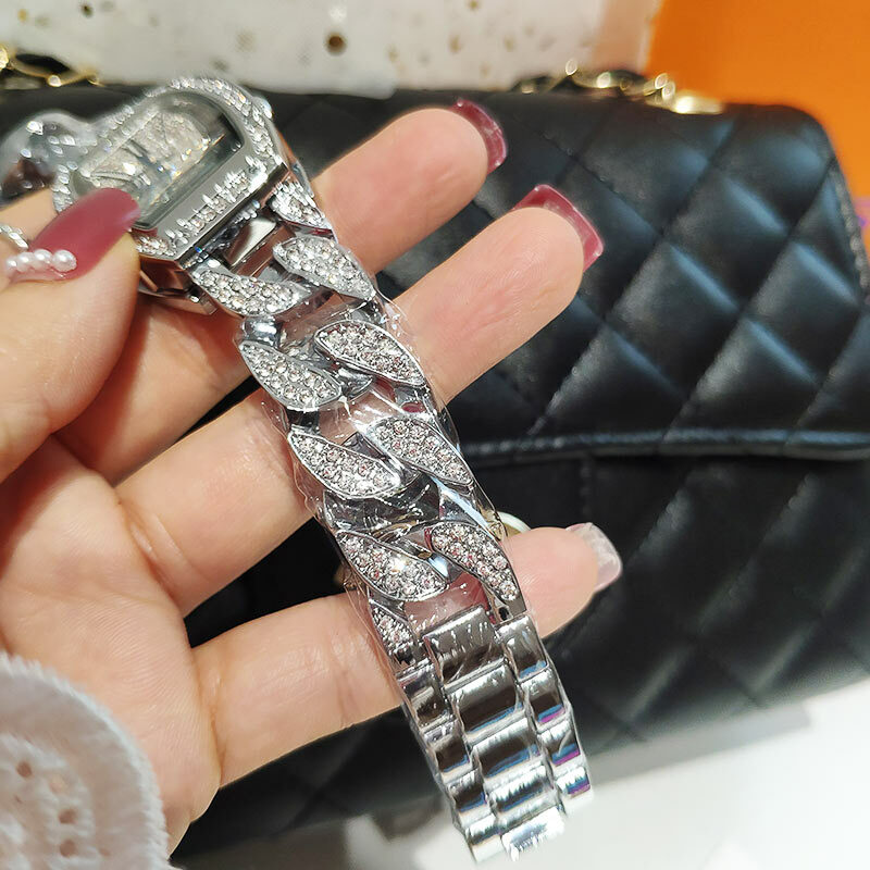 Relojes de lujo de marca superior para mujer, con diamantes de imitación, en forma de Tonneau, reloj de pulsera de moda de cristal