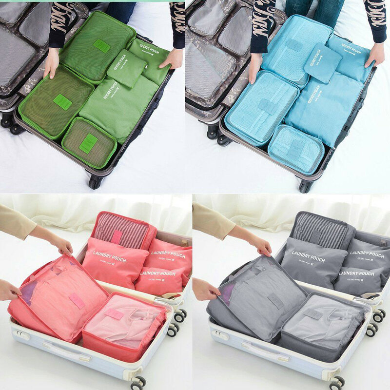 6Pcs Travel Storage Bag Set for Clothes Luggage Packing Cube Organizer Suitcase Waterproof Pouch