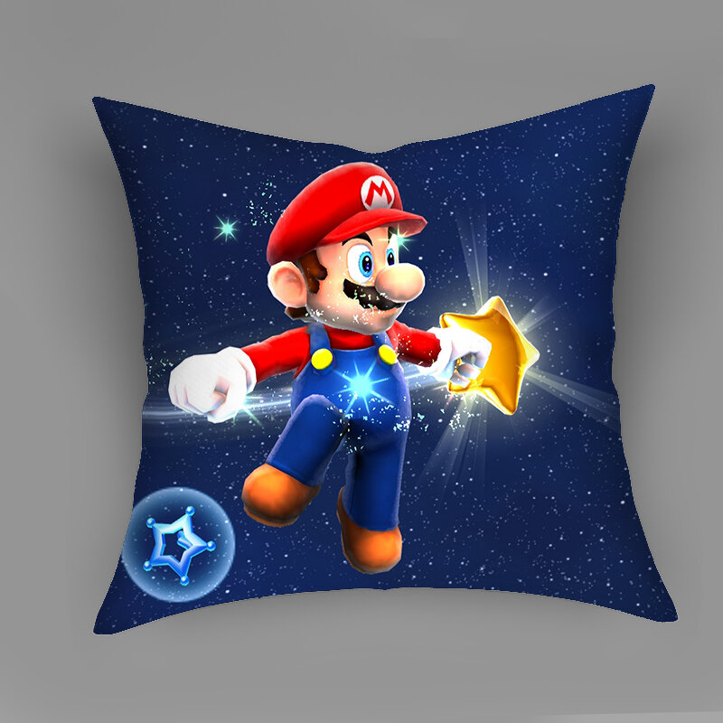 Super Mario almohada cubierta de dibujos animados de poliéster Mario impreso almohada cubierta sofá coche cojines decoración funda de almohada 45*45