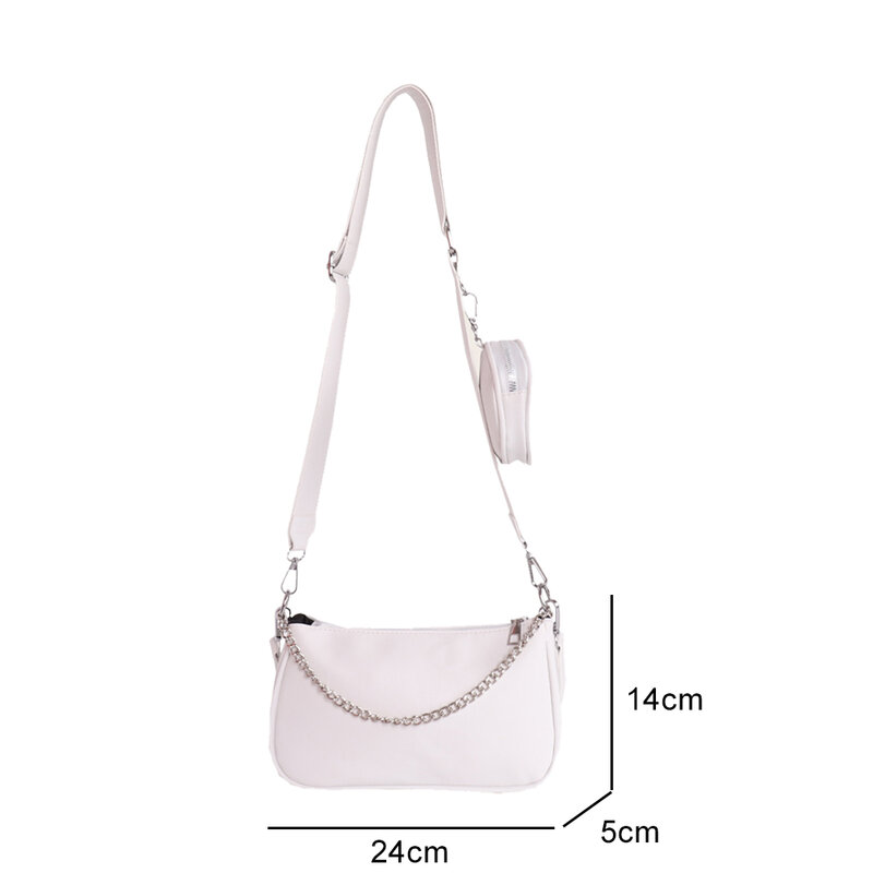 女性のためのチェーンと革のハンドバッグ,日常使用のシンプルでファッショナブルなハンドバッグ,無地,2ピース/セット