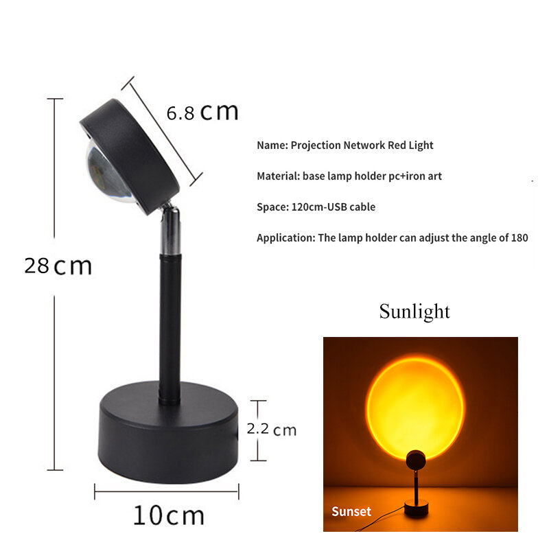 Sunset Projection Lamp LED Rainbow Atmosphere Lamp USB Charging Bedroom Night Light Background Wall Decoration Table Lamp