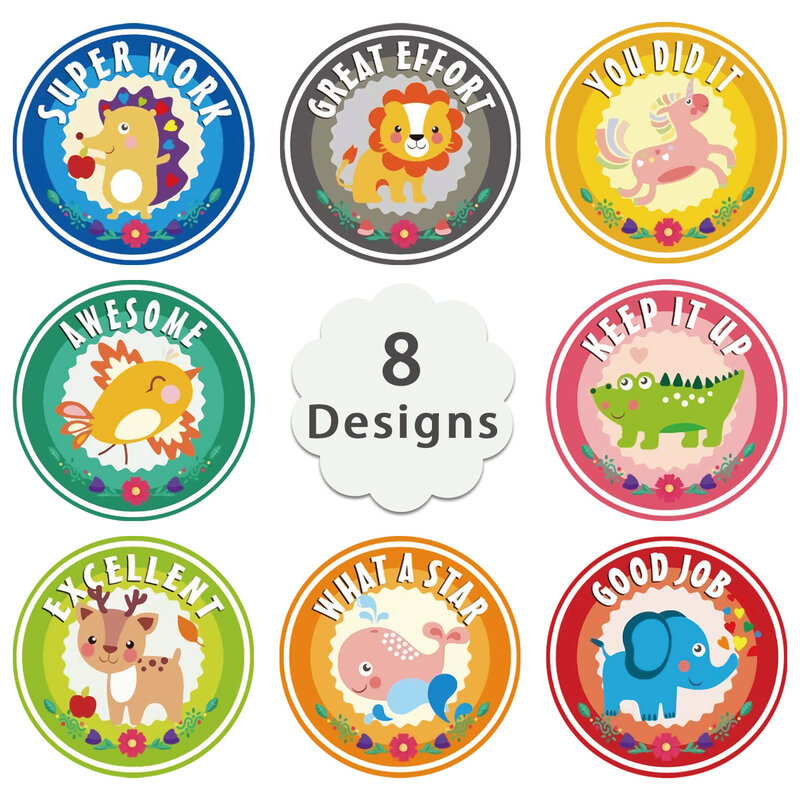 500 pces/rolo bonito dos desenhos animados adesivo para elefante animal círculo etiquetas de vedação para o menino brinquedo clássico presente recompensa adesivos