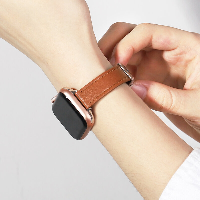 Correa de cuero suave transpirable para Apple Watch, correa de reloj para mujer de 41mm, 45mm, 38mm, 42mm, 44mm y 40mm, serie iwatch 7 se 654321