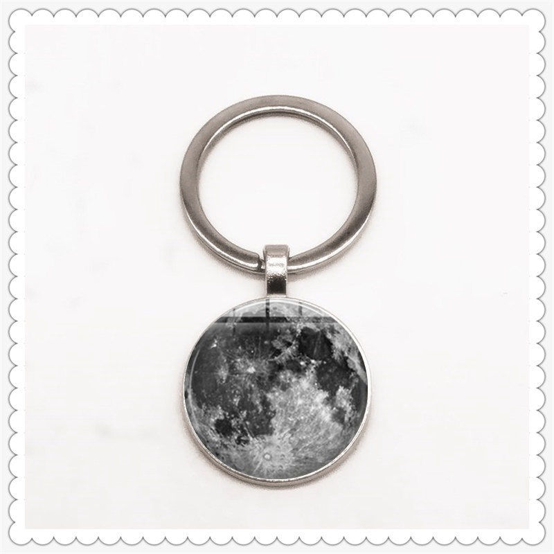 Porte-clé avec pendentif rond convexe en verre pour homme et femme, classique, avec motif étoilé lumineux, fantaisie de l'univers, Harajuku, cadeau idéal
