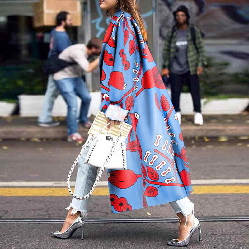 BubbleKis-abrigo con estampado Floral para mujer, Chaqueta larga informal, elegante, Vintage, Color a juego, para Otoño e Invierno