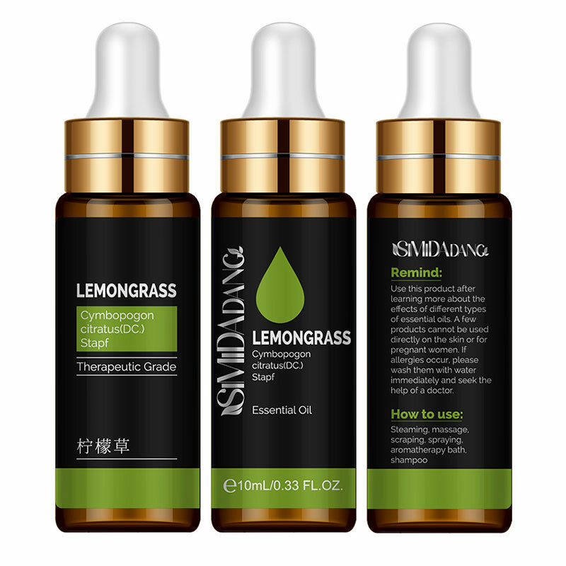 Óleo essencial da massagem da cutícula de 10ml lemongrass com conta-gotas regula os poros do psiquiatra da pele