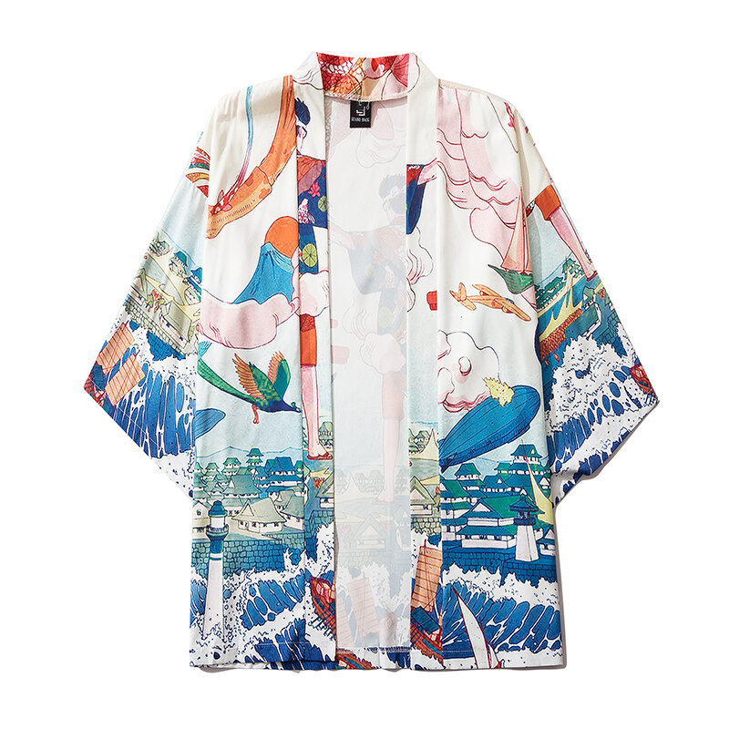 Camisa asiática da moda dos homens haori obi do cardigã das mulheres do quimono japonês