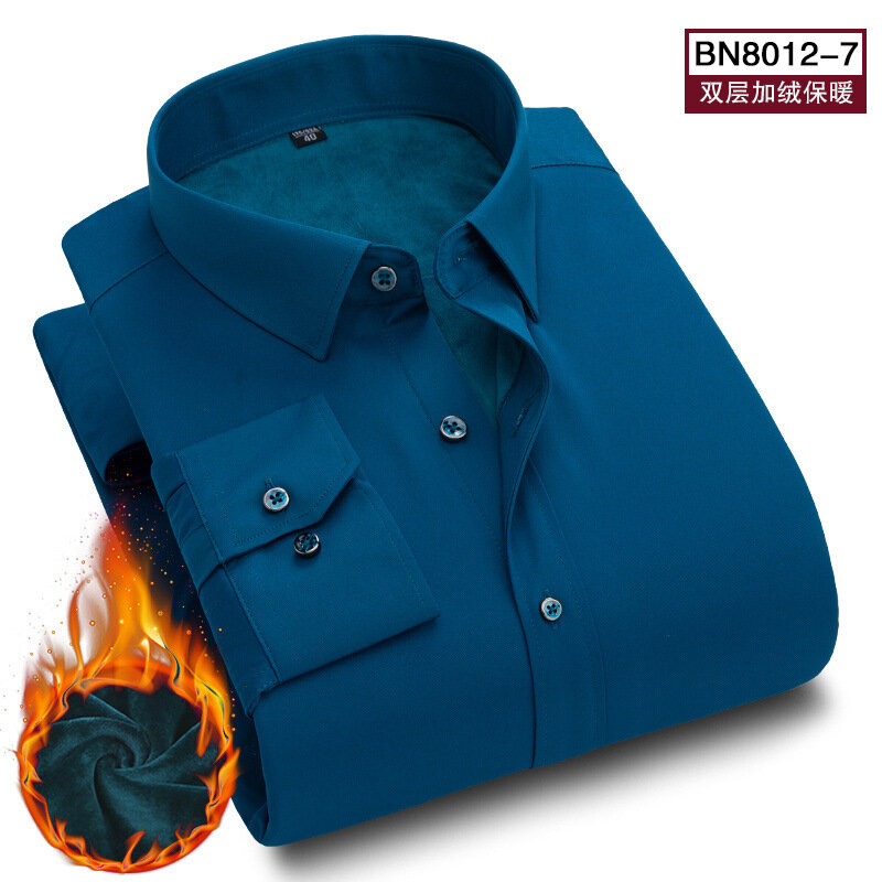Camisa gruesa y cálida para hombre, Blusa de manga larga con botones, Color sólido, chaqueta de talla grande, Invierno