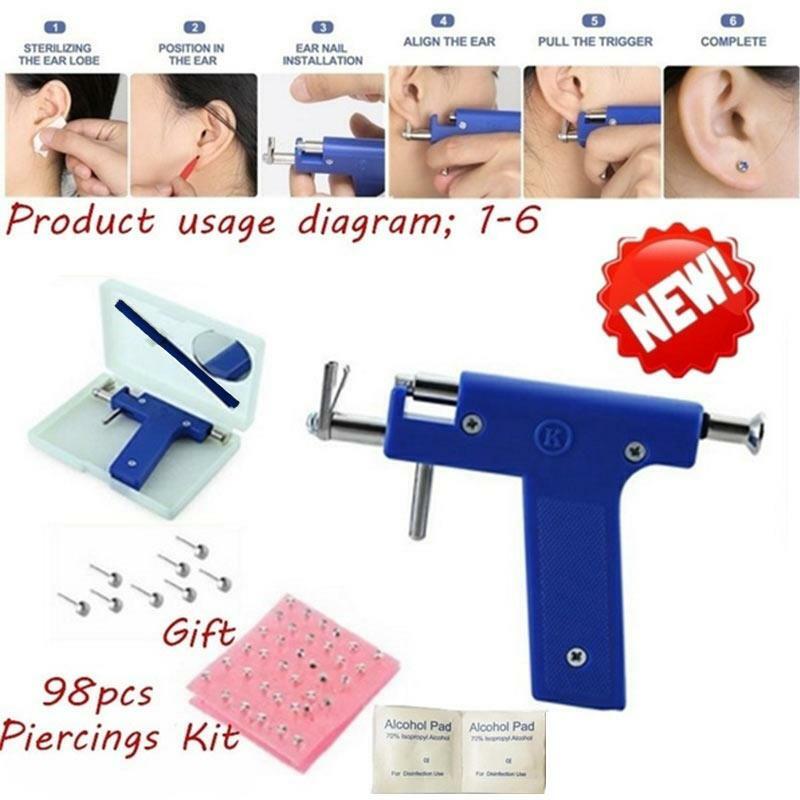 Pistola profesional para Piercing en el ombligo, Kit de herramientas para Piercing corporal sin dolor, 98 pares